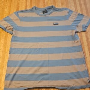 Vans Men's Blue and Tan Striped Tee